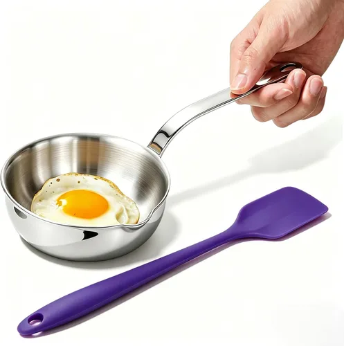 Miniatura 10 de Mini sartén para huevos de 5.1 pulgadas, mini sartén para salsa, sartén para tortilla de acero inoxidable 304 para sartén de huevos, calentador