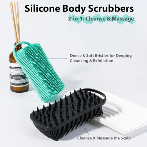 Miniatura 2 de 2 piezas de cepillo corporal de silicona, cepillo de baño y ducha exfoliante 2 en 1, esponja de loofah de silicona suave para piel sensible