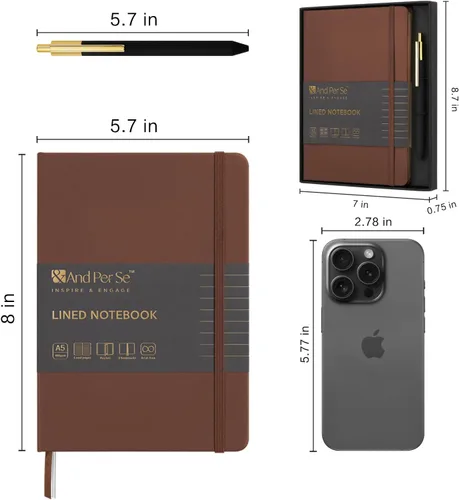 Miniatura 2 de &And Per Se Juego de diario y bolígrafo forrados, cuaderno A5 de tapa dura de cuero con bolígrafo y juego de papelería, 160 páginas de 3.53 oz/m²