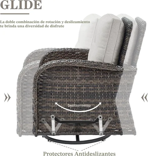 Miniatura 3 de Belord Sillas giratorias de mimbre de polietileno para muebles de patio, asiento giratorio para exteriores con cojines para porche, terraza, balcón