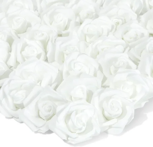 Juvale Rosas artificiales de flores blancas, flores artificiales para decoración de bodas y centros de mesa, paquete de 100, 3 pulgadas de diámetro,