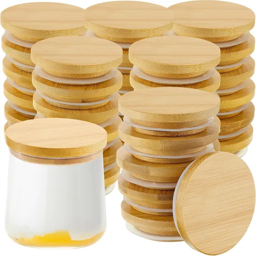 Miniatura 9 de Sawysine Paquete de 12 tapas para tarros de yogur Oui compatibles con tarros de yogur Oui de 5 onzas, tapas redondas de madera de bambú