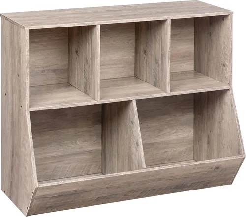 HOOBRO Estantería para niños, estantería con cabecera, cubo de almacenamiento de juguetes, estantería para juguetes de niños, gabinete de