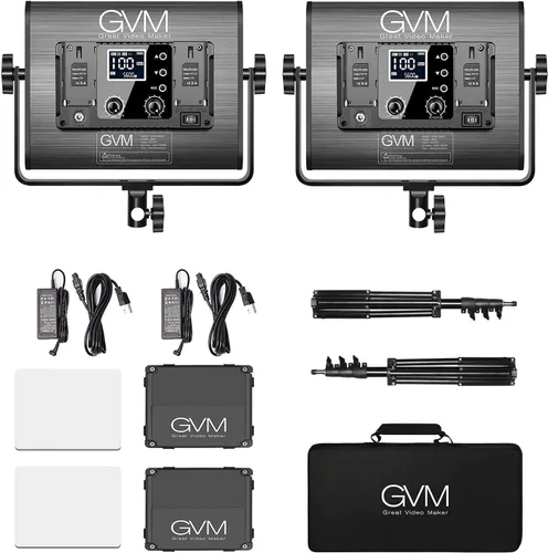 Miniatura 7 de GVM - Luz de video LED RGB con control Bluetooth, kit de iluminación de video 1000D PRO de 360° a todo color con 736 cuentas LED, 2 paquetes de luz
