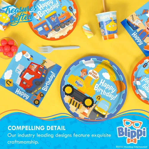 Miniatura 5 de Treasures Gifted Suministros para fiesta de cumpleaños con licencia oficial de Blippi, paquete de 16 servilletas Blippi, suministros para fiesta