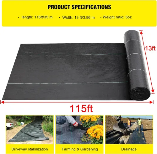 Miniatura 2 de Tela de entrada, barrera comercial contra malezas de 13 x 115 pies, tela de drenaje francés resistente de 5 onzas para control de erosión, proyectos