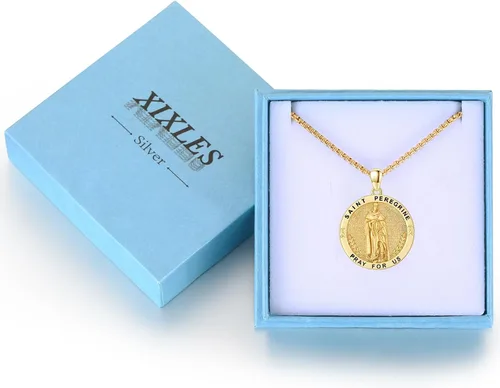 Miniatura 573 de Collar con colgante de plata de ley 925 con medalla de San Patrón, joyería religiosa para hombres y mujeres, con cadena de acero inoxidable 316L