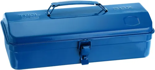 Miniatura 8 de HARFINGTON Caja de Herramientas 11.4" Caja de Herramientas de Acero Portátil Estilo Techo de Cadera con Cierre de Pestillo de Metal Cofre de Negro