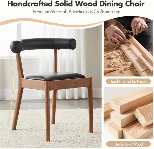 Miniatura 6 de Kmax Sillas de comedor de mediados de siglo modernas sillas de cocina de cuero con marco acabado de nogal natural, respaldo curvado de poliuretano