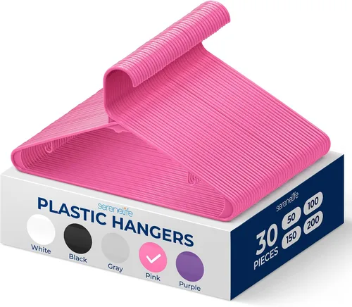 Miniatura 39 de SereneLife - Juego de 10 perchas de plástico con gancho de metal, color negro Non-Slip, Lightweight hangers with a slim profile help keep closets