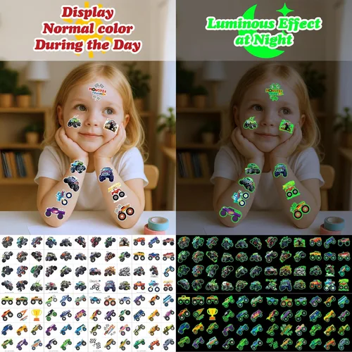 Miniatura 6 de 96 tatuajes temporales precortados de Monster Truck para niños, suministros para fiestas de cumpleaños, recuerdos y decoraciones súper lindos