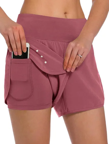 Miniatura 11 de Ksmien - Pantalones cortos de correr 2 en 1 para mujer, ligeros, para entrenamiento, gimnasio, yoga, forro con bolsillos para teléfono