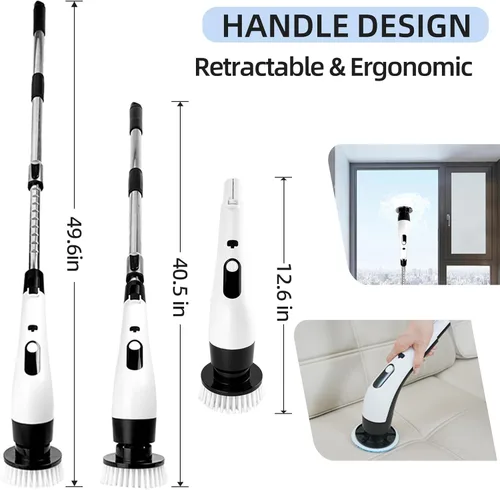 Miniatura 6 de Limpiador giratorio eléctrico inalámbrico con 8 cabezales de cepillo, limpieza de mano y ducha con mango ajustable, IPX7 impermeable para ducha