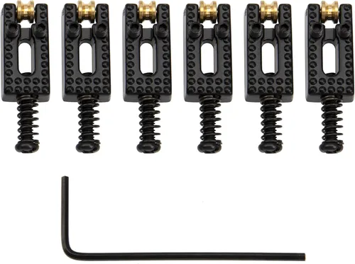 6 sillas de montar de metal con llave para puente de rodillo, compatible con Stratocaster Squier Fender Strat Tele, guitarra eléctrica (negro)