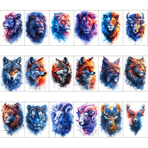 Miniatura 4 de Glarryears - Tatuajes temporales para adultos, paquete de 18 tatuajes falsos grandes, diseños de animales de larga duración: lobo, león, tigre, 3D