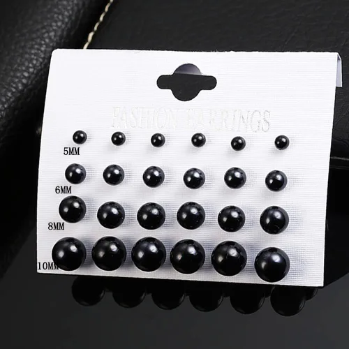 Miniatura 2 de 12 pares de aretes de perlas blancas y negras, Metal Perla