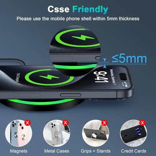 Miniatura 7 de Cargador inalámbrico de carga rápida para Samsung Galaxy S24 Plus/S25 Edge/Z Fold 6/Flip 7/6/5/S24 Ultra/S23/S22/S21/S20/S10, paquete de 2 Negro