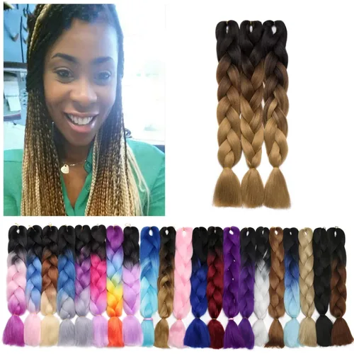 Miniatura 140 de Benehair Extensiones de cabello trenzado ombré de 24 pulgadas, 1 paquete de extensiones de cabello trenzado jumbo de alta temperatura, cabello