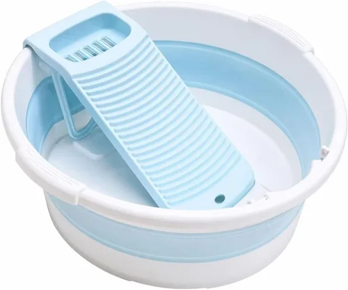 Lavabo plegable para lavar a mano, bañera antideslizante con tabla de lavado integrada para lavar a mano o ropa doméstica (azul)