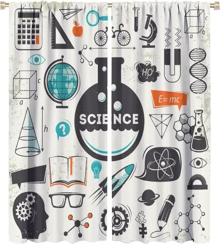 Miniatura 24 de Cortinas opacas para ventanas de ciencia para niños, lupa de libro de laboratorio de ciencia, lupa, frascos moleculares, cortinas impresas