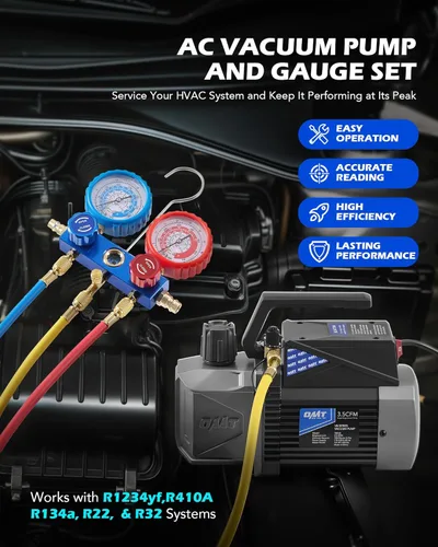Miniatura 2 de Orion Motor Tech A2L Bomba de vacío y juego de medidores para aire acondicionado, para sistemas R1234yf R32 R134a R410A con bomba de vacío a prueba