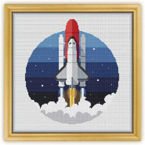 Miniatura 2 de Space Rocket K509 Kit de punto de cruz con conteo #2. Hilos, agujas, tela, cortaúñas, enhebrador de agujas y patrón impreso en el interior. Kit