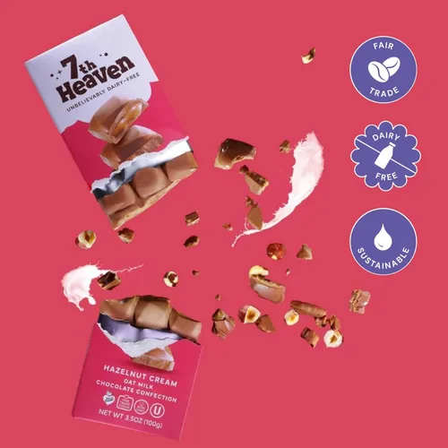Miniatura 5 de 7th Heaven, Barras veganas de chocolate con leche de avena: crema de avellana (3.5 oz - paquete de 4), chocolate saludable, regalo perfecto de San