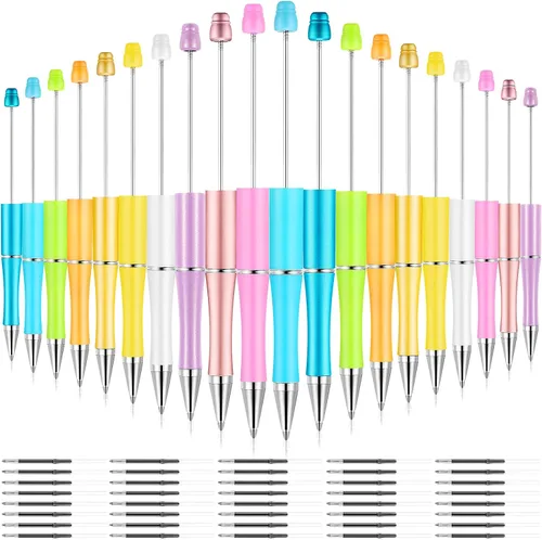 Miniatura 7 de Outus 20 bolígrafos con cuentas, bolígrafos de cuentas de plástico de colores a granel, bolígrafo de cuentas de tinta negra, lindo bolígrafo de Negro