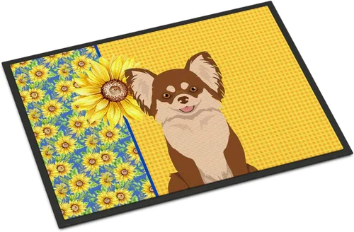 Miniatura 372 de Caroline's Treasures WDK5313MAT Airedale Terrier - Tapete para puerta delantera de 18 x 27 pulgadas, diseño de girasoles de verano, para entrada
