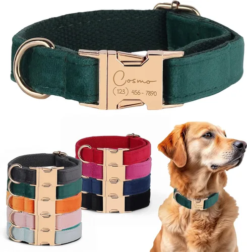 Miniatura 11 de Juego de arnés de terciopelo, regalo para dueños de mascotas, collar personalizado con nombre y número de teléfono, collar y correa personalizados