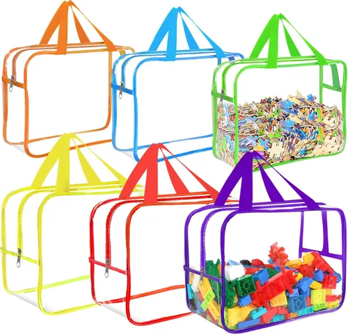 Miniatura 10 de 6 Paquetes de Bolsas Grandes para Almacenamiento de Juguetes con Etiquetas, Bolsas Transparentes Reutilizables de PVC para Juegos de Mesa, Bolsas