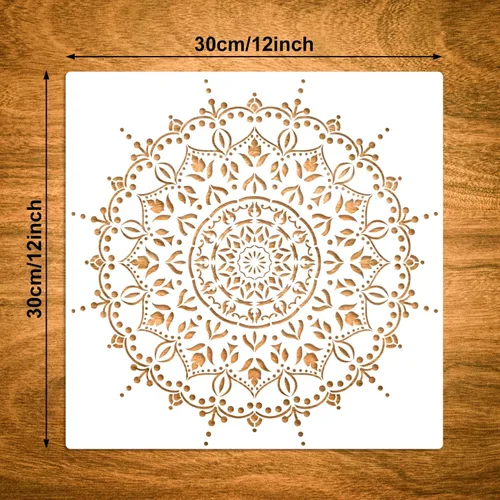 Miniatura 7 de Paquete de 9 plantillas reutilizables grandes (12 x 12 pulgadas) con diseño de mandala, plantilla de pintura cortada con láser, para piso, pared