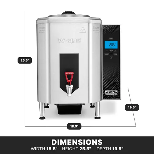 Miniatura 3 de Waring Dispensador de agua caliente comercial, capacidad de 10 galones, controles LCD digitales, rango de temperatura de 150-205°F, modo nocturno