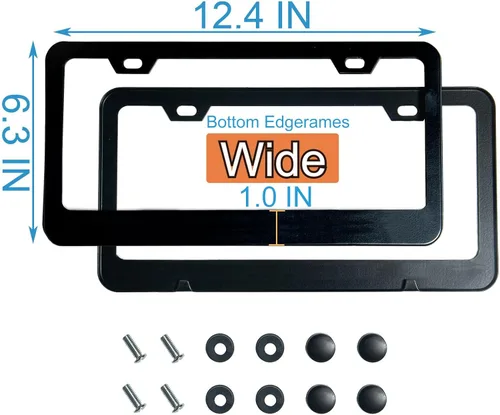 Miniatura 2 de 2 unidades de marcos de matrícula negro mate, 2 agujeros, soporte de matrícula de acero inoxidable resistente al óxido sólido, Lengnoyp, cubierta