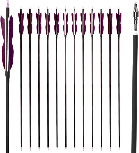 Miniatura 11 de LWANO Flechas de caza de carbono de 31 pulgadas, flechas de práctica con plumas de pavo de 5 pulgadas, 500 para arco recurvo y arco compuesto 7.8MM