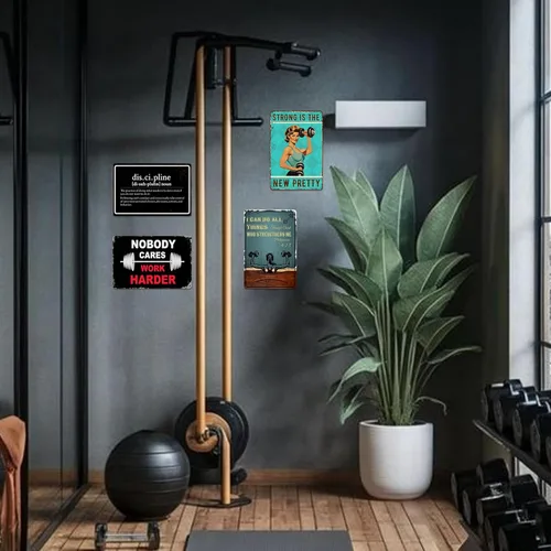 Miniatura 5 de Póster de disciplina para gimnasio, carteles de entrenamiento para gimnasio en casa, decoración de pared de metal, divertidos carteles de lata