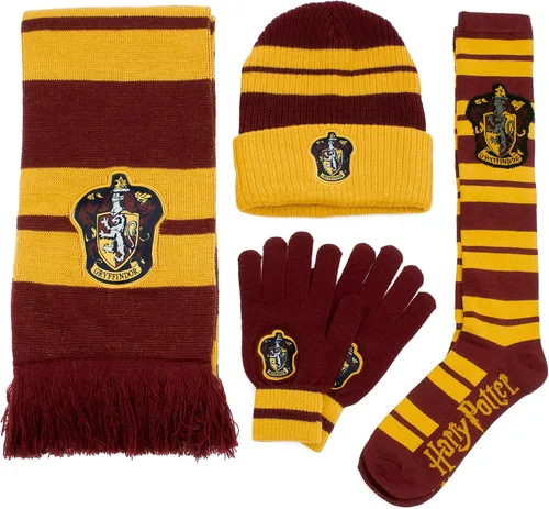 Culturefly Harry Potter Gryffindor Premium - Paquete de invierno de 4 piezas bufanda, guantes, gorro, calcetines, talla única, Varios colores