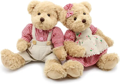 Miniatura 7 de oits cute Paquete de 2 osos de peluche, lindo animal de peluche, regalo para parejas, juguete de peluche suave de 11 pulgadas (ropa a cuadros azules)