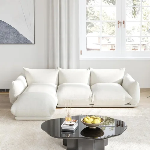 Miniatura 18 de Sofá de nube de asiento profundo de 77 pulgadas, moderno sofá modular de chenilla, sofá modular de 2 asientos con cojines gruesos de felpa y otomana