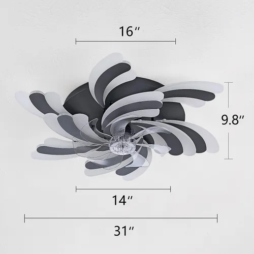 Miniatura 5 de Ventilador de techo moderno de perfil bajo con luz y control remoto, lámpara de montaje empotrado de 31 pulgadas para sala de estar, comedor