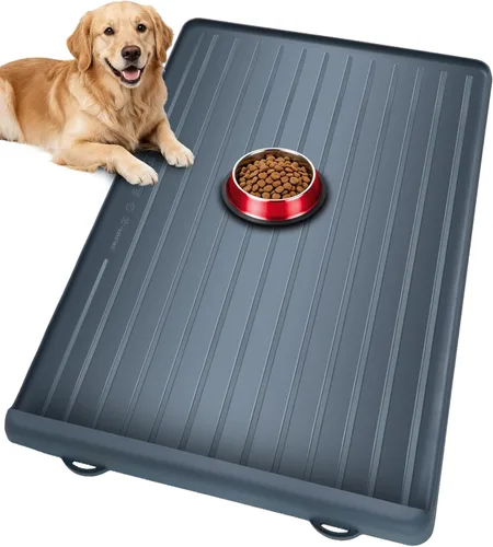 Tapete para comida y agua para perros, tapete grande de alimentación de mascotas de 39.4 x 27 pulgadas con bolsillo para recolección de residuos,