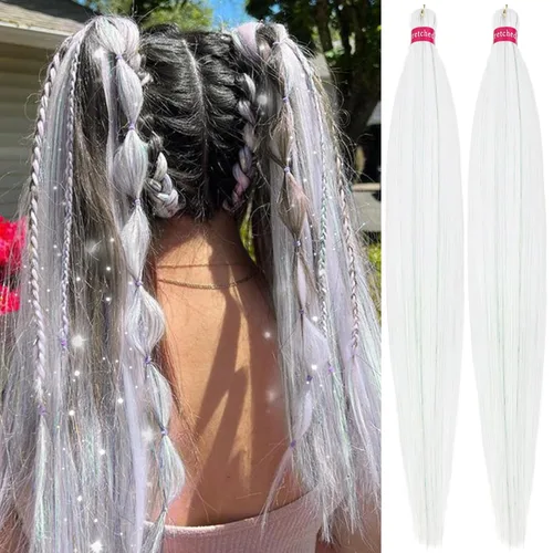 Miniatura 23 de Cabello trenzado verde con lentejuelas de 26 pulgadas, preestirado, trenzas de textura Yaki, extensiones de cabello pre plumadas, 3 paquetes, fácil