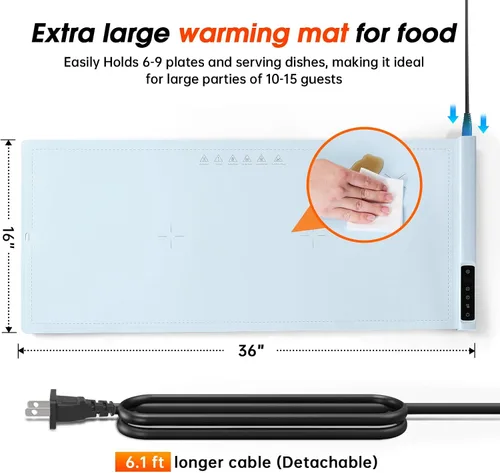 Miniatura 3 de Tapete de calentamiento para alimentos extra grande - 36"x16" bandejas de calentamiento eléctricas para buffets de fiestas, calentadores