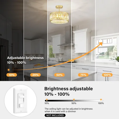 Miniatura 8 de YURNYQ Lámpara de Techo de Cristal, Moderna Lámpara de Techo Semi Empotrada, Luminarias de Techo Cromadas para Pasillo, Cocina, Entrada, Dormitorio