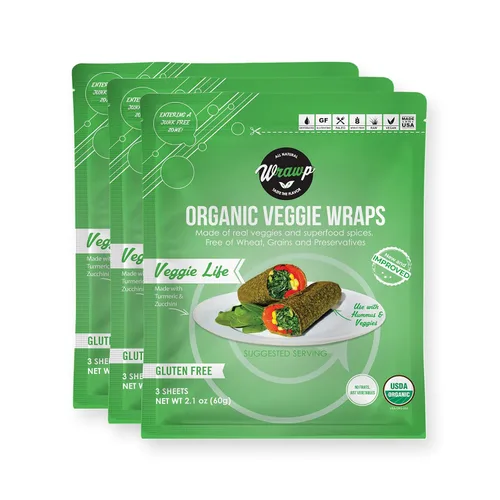 Miniatura 10 de WrawP Mini envolturas orgánicas para verduras – PICANTE (paquete de 3) ESTABLES EN ESTANTE, todo natural, sin gluten, paleo, vegano crudo. Perfecto