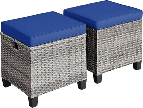 Miniatura 11 de Tangkula - 2 asientos otomanos de patio, mesa lateral de ratán PE tejido a mano de Patiojoy con cojín extraíble y espacio de almacenamiento oculto