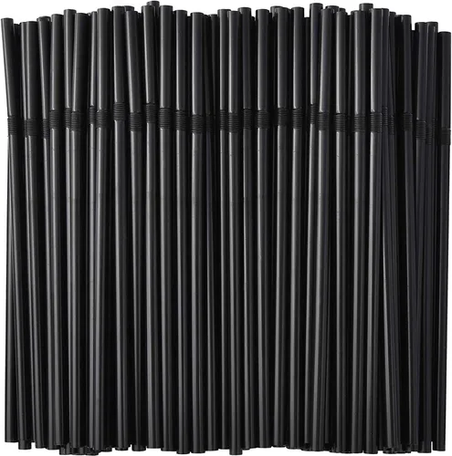 Miniatura 12 de ALINK 500 unidades de pajitas de plástico flexibles negras, pajitas desechables plegables envueltas individualmente - 19,7 cm x 0,58 cm