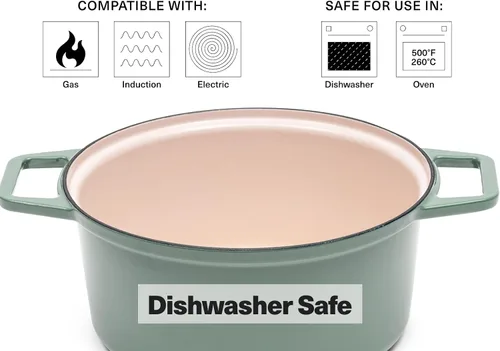 Miniatura 6 de Misen Horno holandés de hierro fundido esmaltado de 5.5 cuartos de galón, revestimiento de esmalte resistente a las astillas, núcleo de hierro