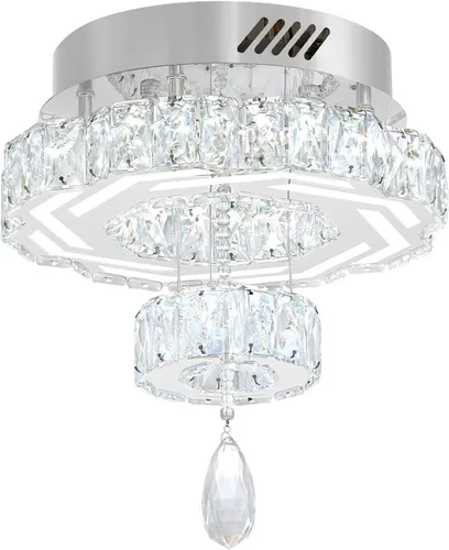 Miniatura 8 de Flashing God Candelabros de cristal modernos de 12 pulgadas, lámpara de techo de montaje empotrado, mini lámpara LED regulable para pasillo, lámpara