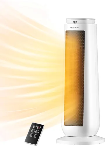 PELONIS Calentador de espacio de torre cerámica oscilante de 23" con control remoto y termostato, calentador de piso eléctrico eficiente Blanco